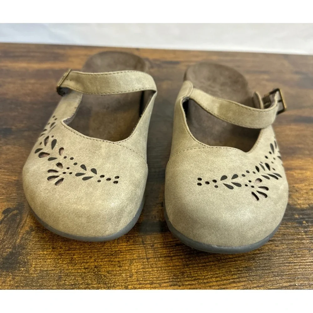 Vionic Rest Midway Mary Jane Mules Taupe Laser Cut Floral Orthotic Shoes Size8 - Picture 12 of 14